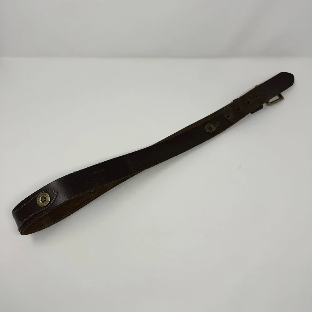 Remington‎ 12 GA Shotgun Shell Dark Brown Leather Belt Brass Buckle Men’s 42